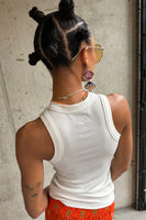 Thumbnail for caption_Model wears White Cotton Ribbed Tank  in size S