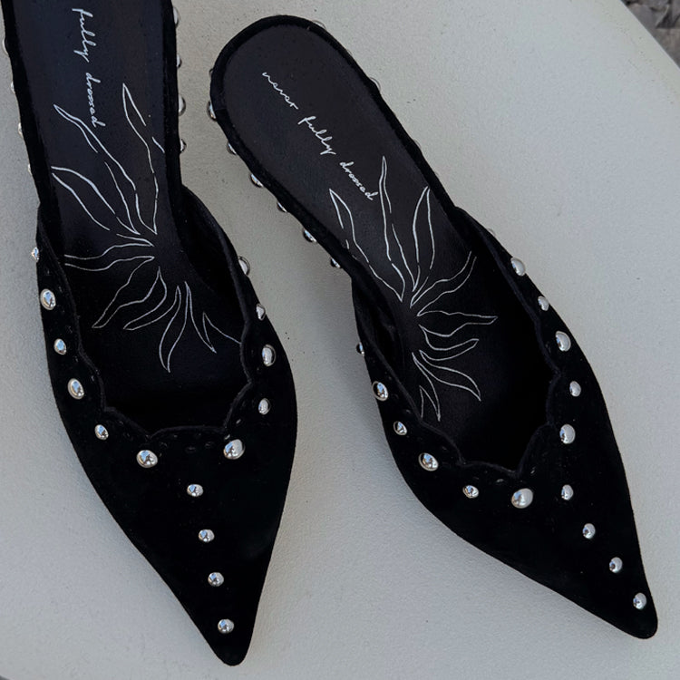 Suede Mules Silver Studs