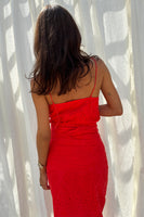 Thumbnail for caption_Model wears Red Broderie Cami Top in UK size 10/ US 6