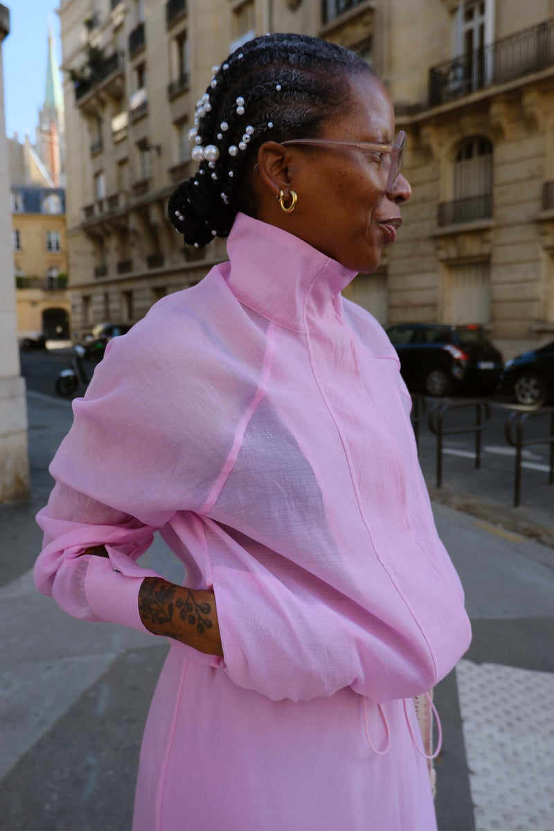 Pink Organza Funnel Neck Jacket