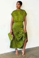 Thumbnail for caption_Model wears Green Jacquard Midi Erin Dress in UK 8 / US 4