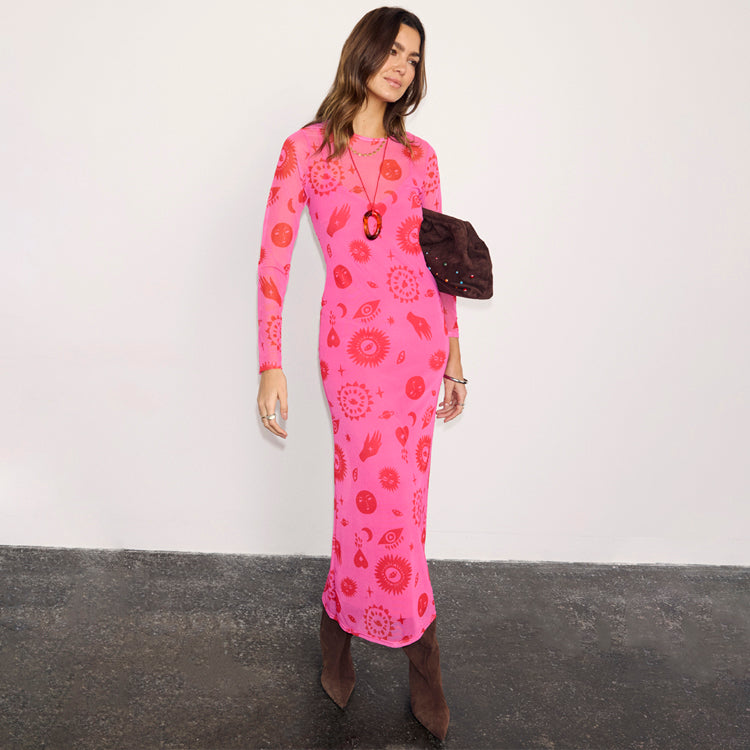 Pink and Red Morocco Mesh Dress  Never Fully Dressed