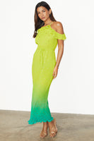 Thumbnail for caption_Model wears Lime Ombre Plisse Claudia Dress in UK size 10/ US 6