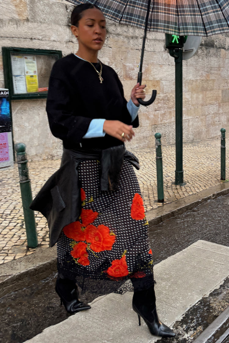 Black Poppy Midi Maeva Skirt | Never Fully Dressed