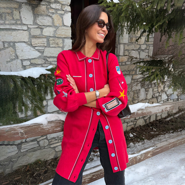 Women's Red Ski Knit Long Cardigan in - Size XS - NFD Outlet Women's Red Ski Knit Long Cardigan in - Size XS - NFD Outlet