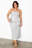 Thumbnail for caption_Model wears Silver Plisse Luna Dress in UK size 18/ US 14