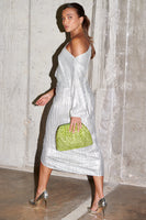 Thumbnail for caption_Model wears Silver Plisse Jaspre Wrap Skirt in UK size 10/ US 6