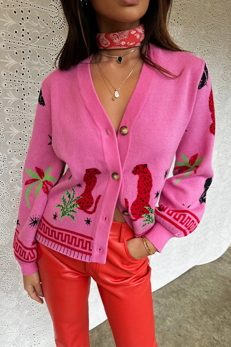 caption_Model wears Pink Solstice Cardigan in UK size 8/ US 4