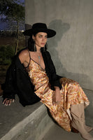 Thumbnail for Model wearing Tayte Paisley Slip Dress standing facing the camera
