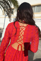 Thumbnail for Model wearing Pink And Red Broderie Sisi Mini Dress 