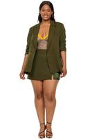 Thumbnail for Model wearing Khaki Mini Skirt standing facing the camera