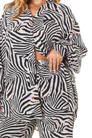 Thumbnail for Model wearing Zebra Trousers close up