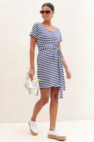 Thumbnail for Model wearing Stripe Jersey Wrap Dress facing camera