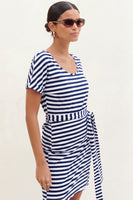 Thumbnail for Model wearing Stripe Jersey Wrap Dress side on