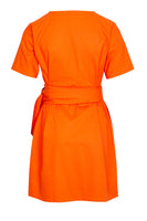 Thumbnail for Orange Cotton Linen Mini Wrap Dress