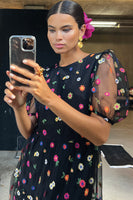 Thumbnail for Model wearing Black Flower Abigail Dress facing the camera
