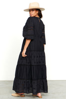 Thumbnail for Model wearing Black Broderie Smock Dress standing facing away from the camera 