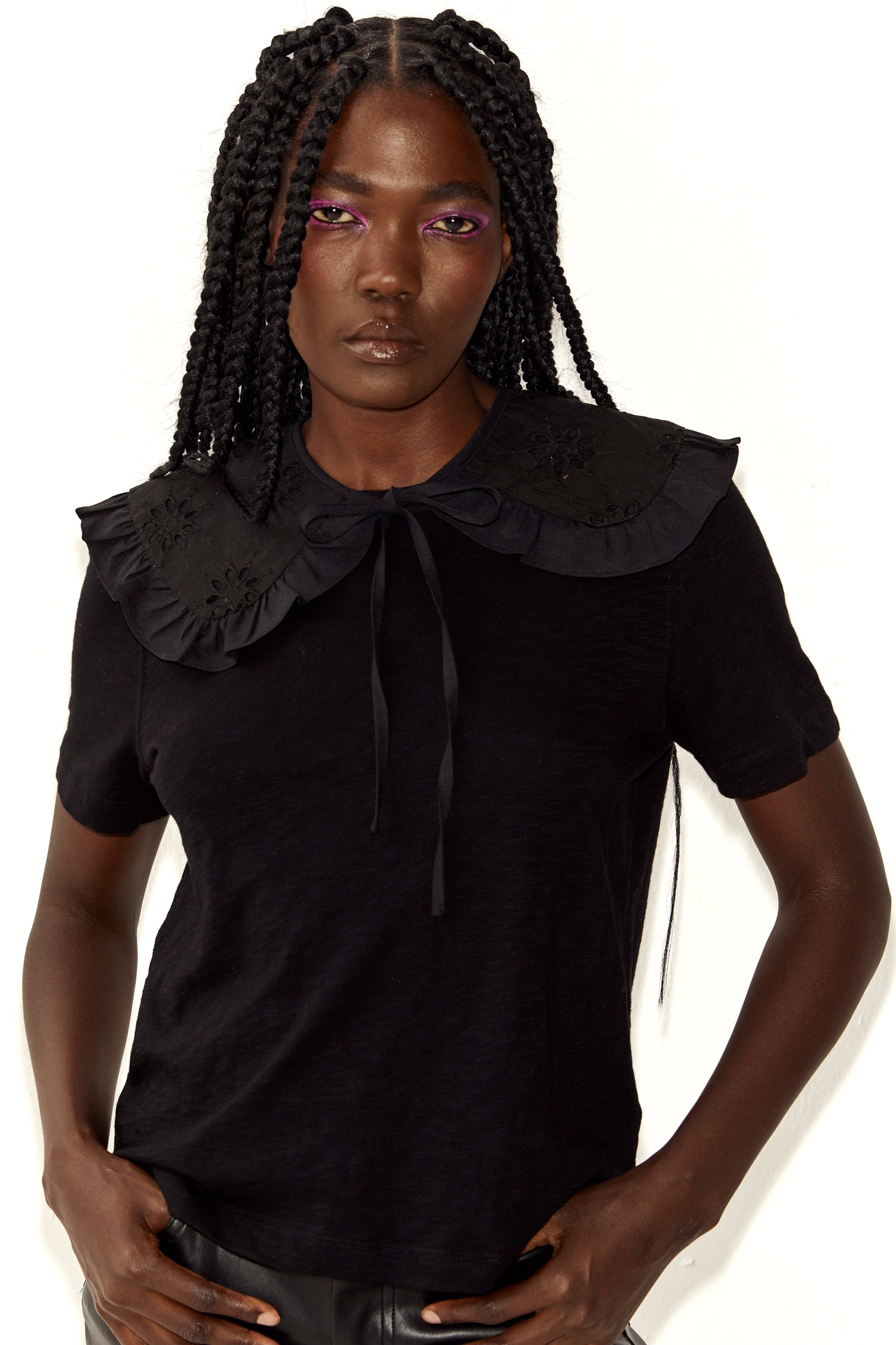 Model wearing Black Broderie Collar 