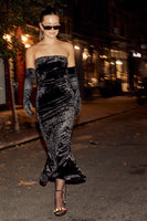 Thumbnail for Model wearing Black Velvet Maxi Dress standing facing the camera