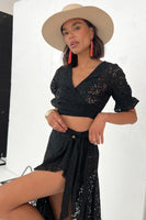Thumbnail for Model wearing Black Lace River Top facing the camera