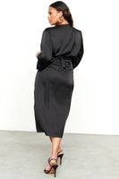 Thumbnail for Model wearing Black Midi Vienna Dress standing facing away from the camera