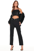 Thumbnail for Model wearing Black Sparkle Crop Top standing facing the camera 
