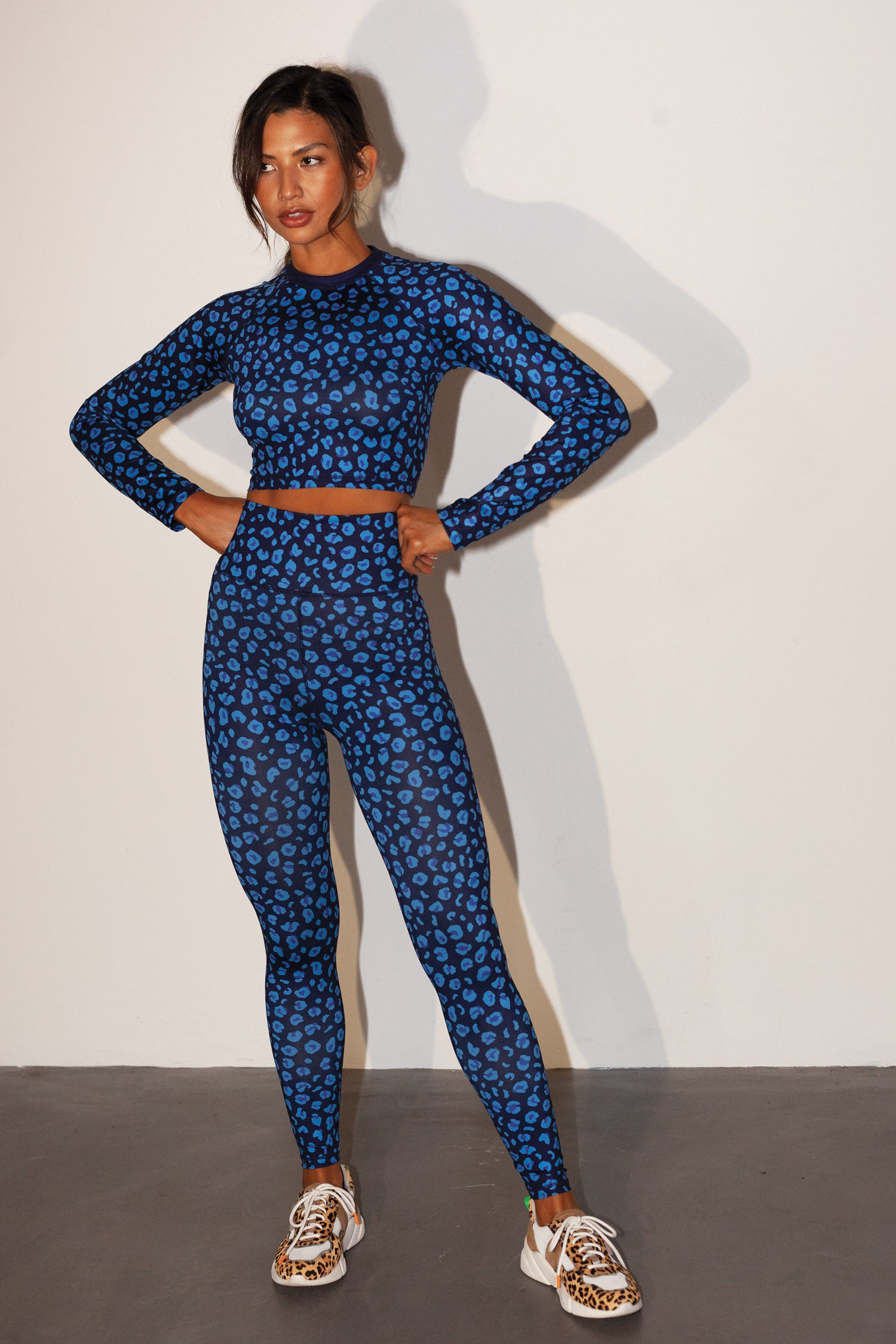Blue Animal Cropped Athleisure Top