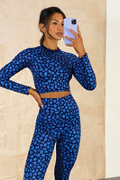 Thumbnail for Blue Animal Cropped Athleisure Top