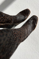 Thumbnail for Model wearing Chocolate Leopard Long Boot standing facing the camera close up