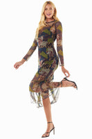 Thumbnail for Model wearing Fiona Animal Mesh Dress standing facing the camera
