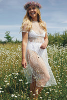 Thumbnail for Model wearing White Heart Flocked Billie Dress facing the camera