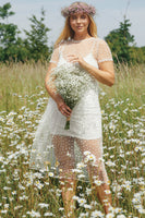 Thumbnail for Model wearing White Heart Flocked Billie Dress facing the camera 