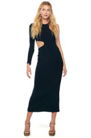 Thumbnail for Model wearing Black Midi Gigi Cut Out Dress standing facing the camera