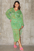 Thumbnail for Model wearing Green Animal Cassie Skirt Curve facing towards camera