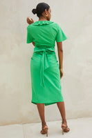 Thumbnail for Model wearing Green Cotton Linen Roma Top standing facing away from  the camera