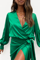 Thumbnail for Model wearing Green Vienna Midi Dress close up