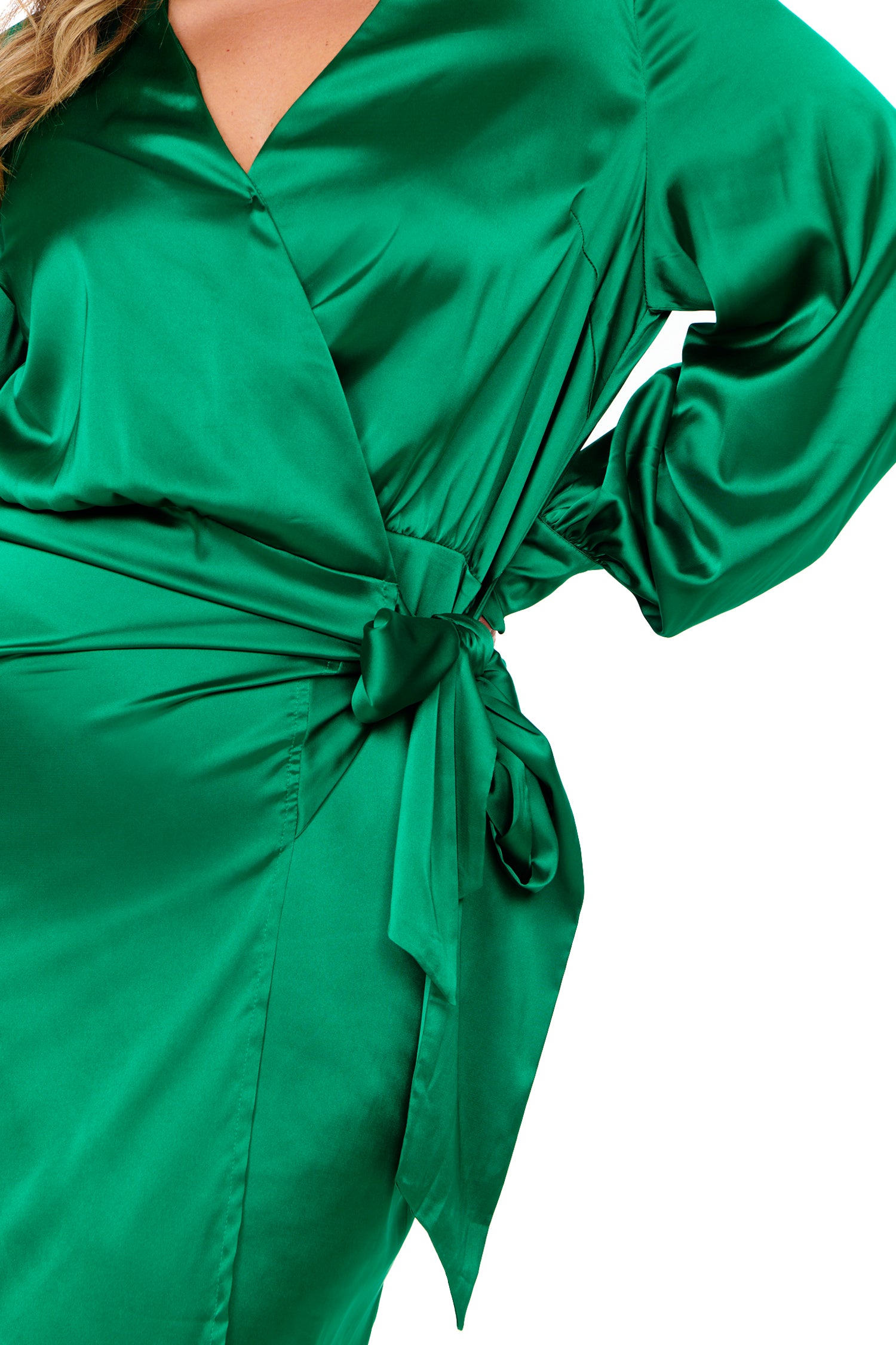 Model wearing Green Vienna Midi Dress close up
