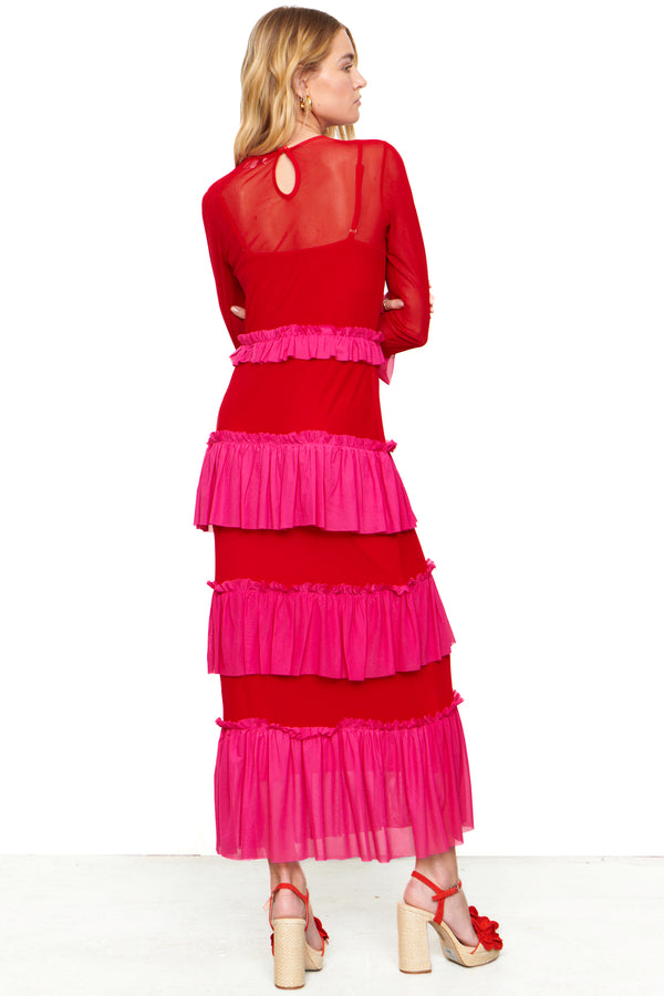 Rent Never Fully Dressed Red Kaitlyn Mesh Dress 10 / Red & Pink / 4 Day