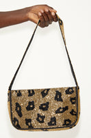 Thumbnail for Brown Leopard Beaded Baguette Bag
