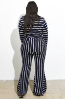 Thumbnail for Model wearing Navy Nautical Jersey Trousers standing facing away from the camera