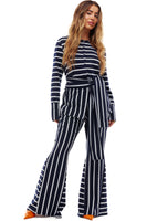 Thumbnail for Model wearing Navy Nautical Jersey Trousers standing facing the camera