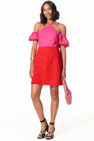 Thumbnail for Model wearing Red And Pink Rocco dress facing the camera