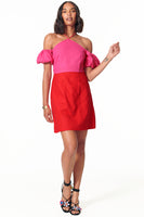Thumbnail for Model wearing Red And Pink Rocco dress facing the camera