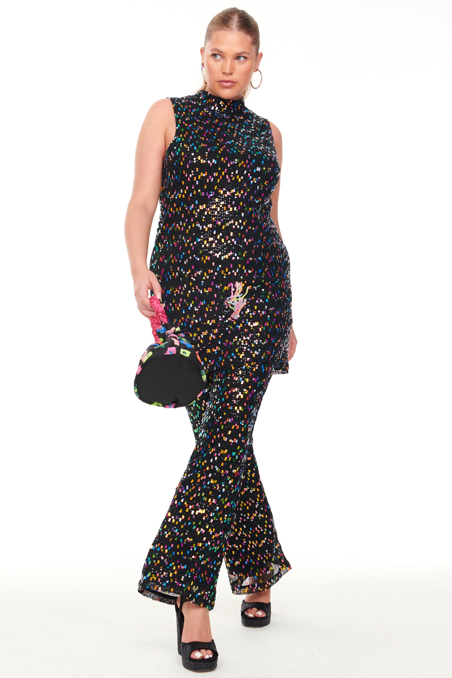 Model wearing Sequin Emily Dress standing facing the camera