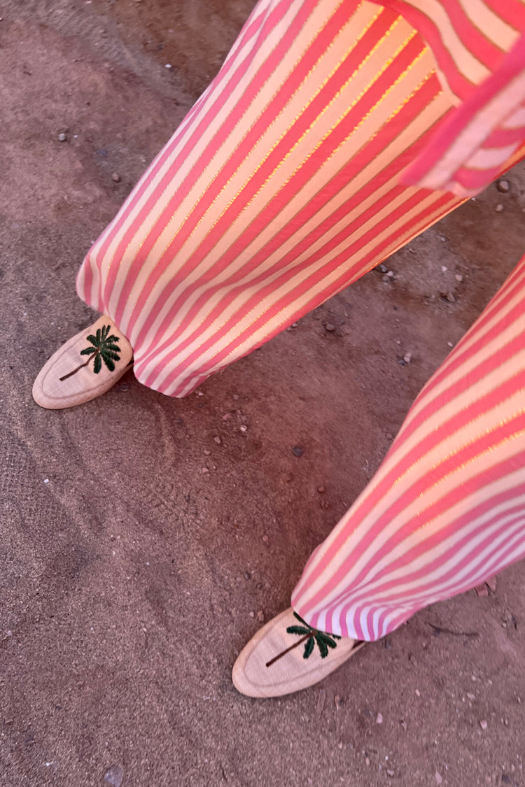 Model wearing Pink Stripe Elissa Wide Leg Trousers
