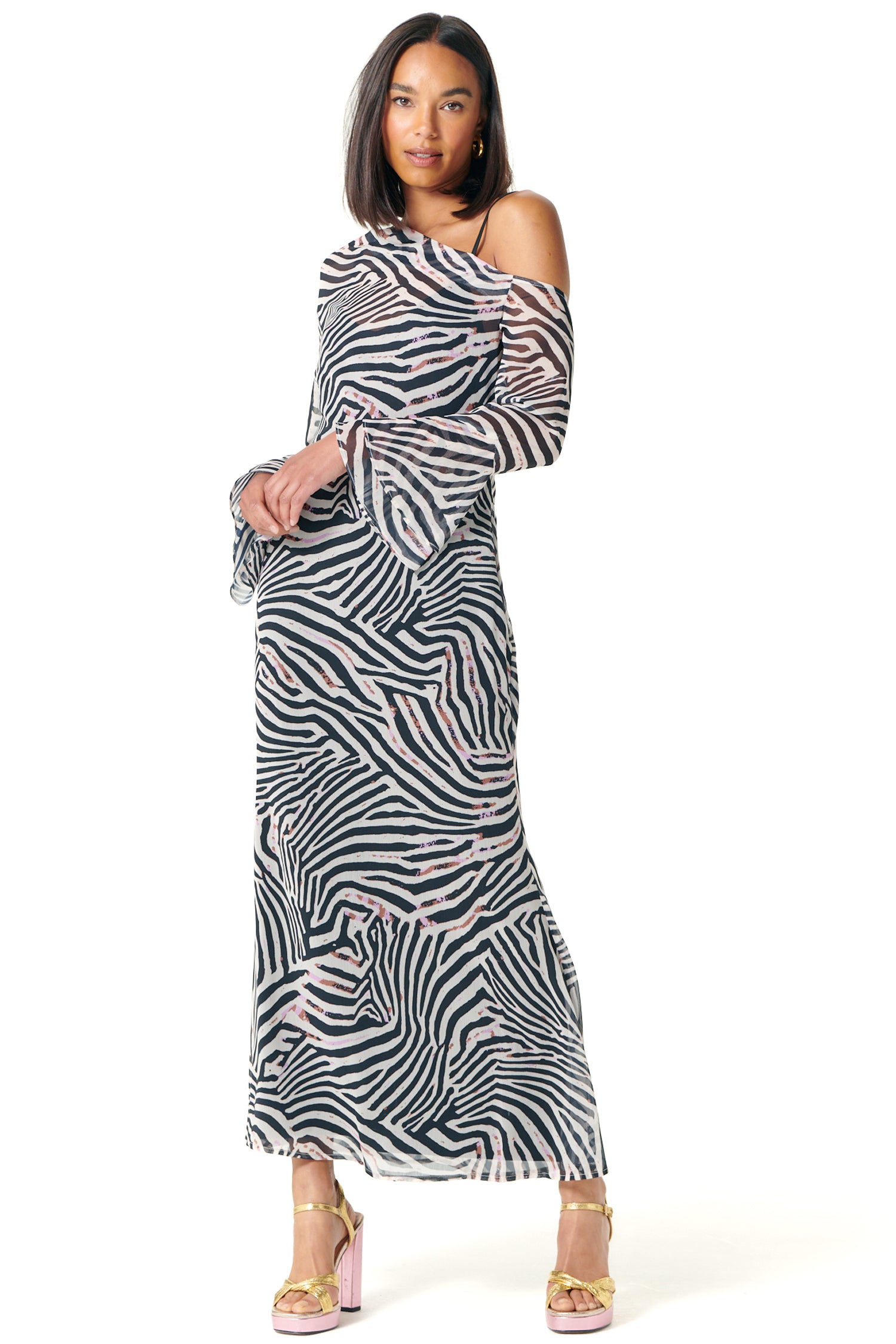 Model wearing Zebra Ophelia Dress standing facing the camera