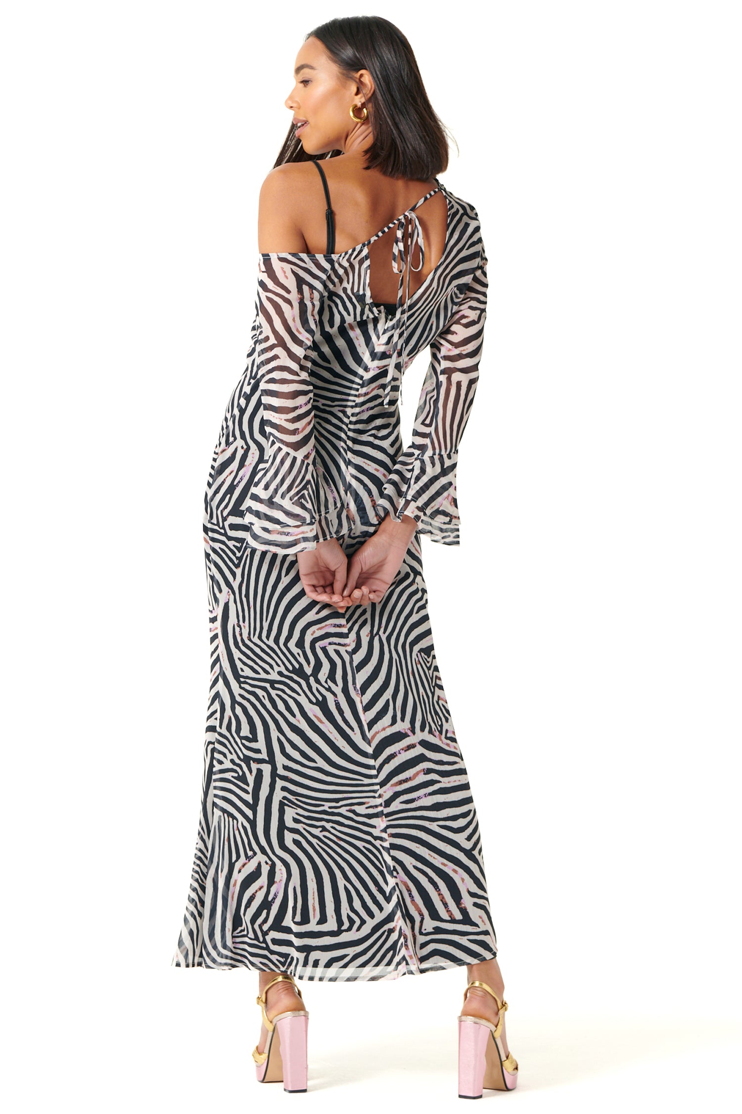 Model wearing Zebra Ophelia Dress standing facing away from the camera