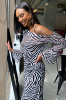 Thumbnail for Model wearing Zebra Ophelia Dress standing facing camera close up